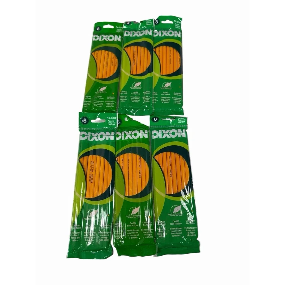 6 packs DIXON #2 pencils 8 count packs real wood‎ latex free eraser 48 total